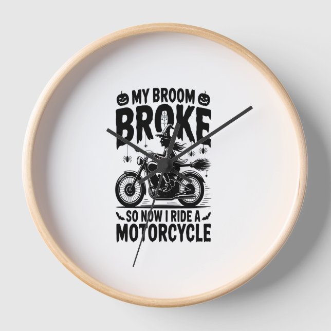 Witch Riding Motorcycle Halloween Clock (Front)