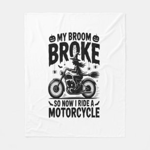 Witch Riding Motorcycle Halloween Fleece Blanket