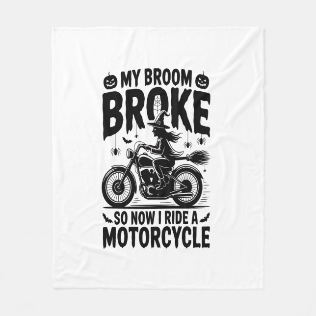 Witch Riding Motorcycle Halloween Fleece Blanket (Front)