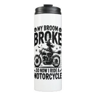 Witch Riding Motorcycle Halloween Thermal Tumbler