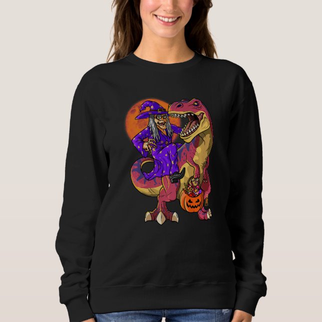 Witch Riding T Rex Halloween Kids Dinosaur Witch B Sweatshirt (Front)