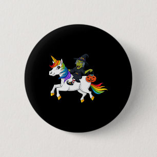 Witch Riding Unicorn Fun Halloween Girls Kids 6 Cm Round Badge