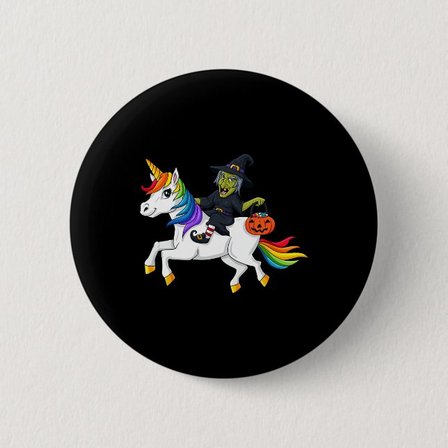 Witch Riding Unicorn Fun Halloween Girls Kids  6 Cm Round Badge (Front)