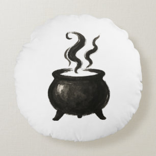 Witch’s Brew – Minimalist Halloween Cauldron on  Round Cushion