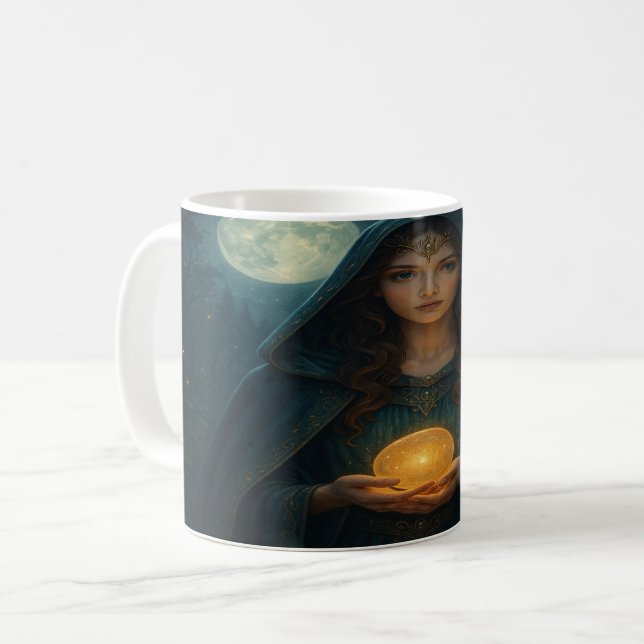 Witch’s Brew – Moonlit Sorceress with Glowing Orb Coffee Mug (Front Left)