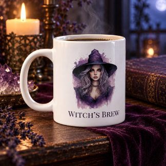 Witch’s Brew – Purple Witch Art Halloween Large Coffee Mug