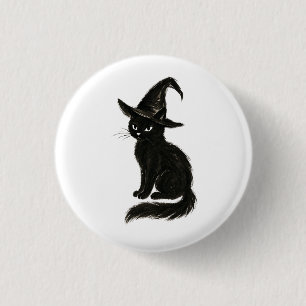 Witch’s Cat – Black Ink Halloween Illustration on  3 Cm Round Badge