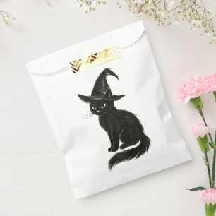 Witch’s Cat – Black Ink Halloween Illustration on Favour Bag