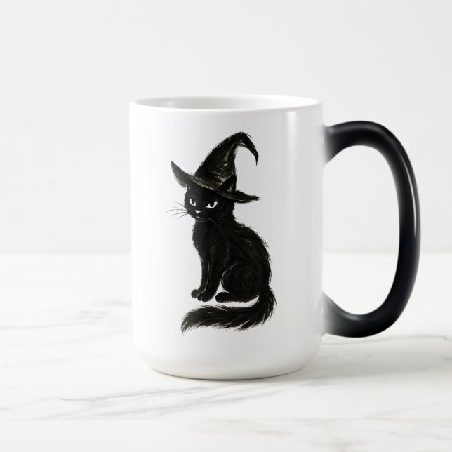 Witch’s Cat – Black Ink Halloween Illustration on  Magic Mug (Right)