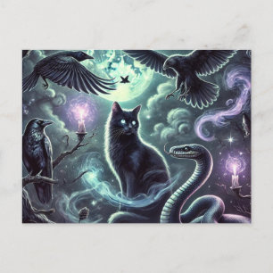 Witch’s Cat Postcard Halloween Black Cat Art