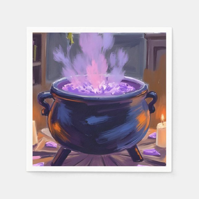 Witch’s Cauldron Purple Halloween Party Spooky Napkin (Front)