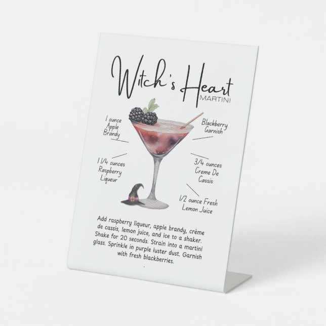 Witch’s Heart Martini Cocktail Pedestal Sign (Front)