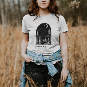 Witch’s Nap – Black Cat Sleeping in Potion Shelf T-Shirt