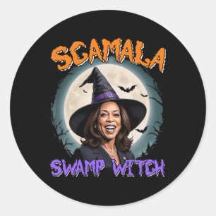 Witch Scamala Harris Anti Kamala Halloween Black P Classic Round Sticker