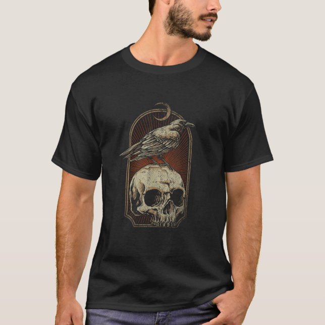 Witch Scary Crow Ghoulish Skull Moon Raven T Shirt (Front)