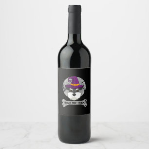 Witch Schnauzer Trick Or Treat Funny Dog Halloween Wine Label