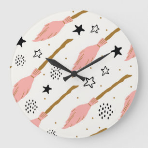 Witch School Magic Doodle Pattern Large Clock