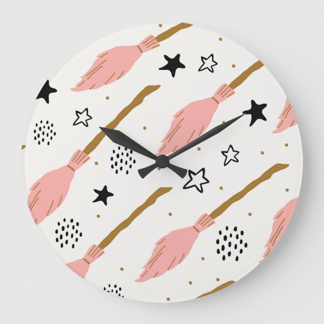 Witch School Magic Doodle Pattern Large Clock (Front)