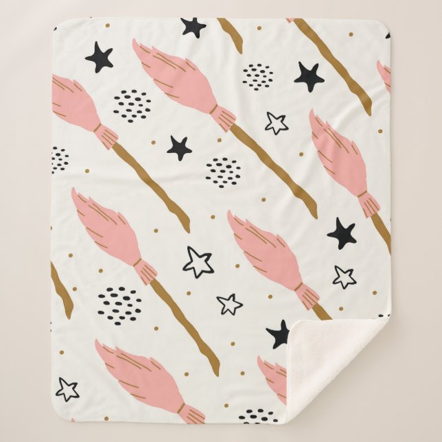 Witch School Magic Doodle Pattern Sherpa Blanket (Front)