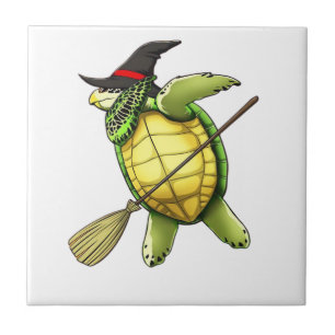 Witch Sea Turtle Dab Funny Halloween Horror Scary Ceramic Tile