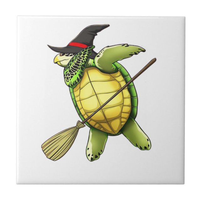 Witch Sea Turtle Dab Funny Halloween Horror Scary  Ceramic Tile (Front)