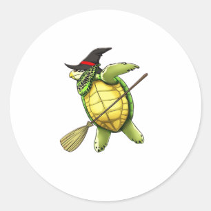 Witch Sea Turtle Dab Funny Halloween Horror Scary  Classic Round Sticker