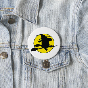Witch Silhouette Flying on Broom Against Full Moon 7.5 Cm Round Badge