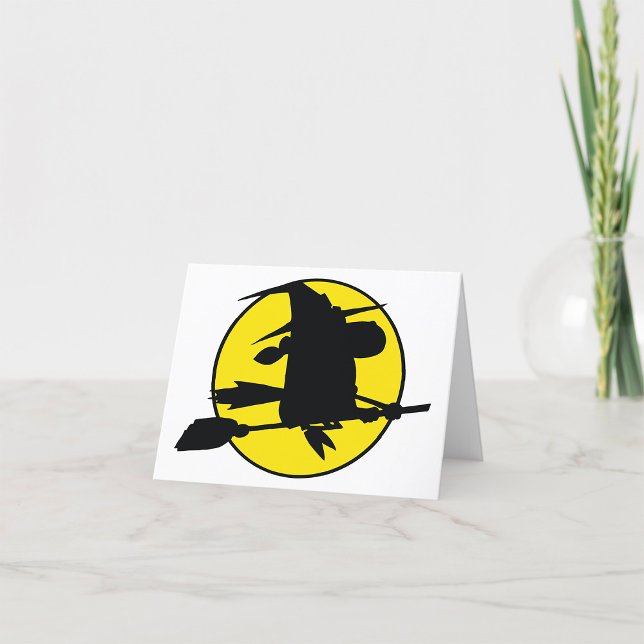 Witch Silhouette Flying on Broom Against Full Moon Thank You Card (Creator Uploaded)
