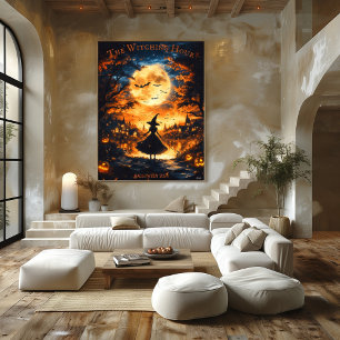 Witch Silhouette Halloween - Full Moon & Village Poster