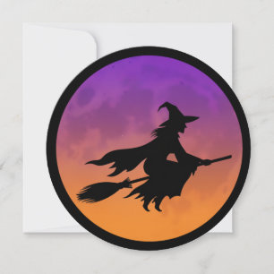 Witch Silhouette on Broom Invitation