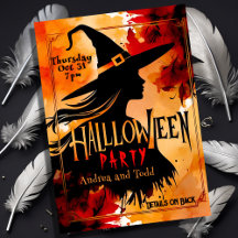 Witch Silhouette watercolor editable Halloween