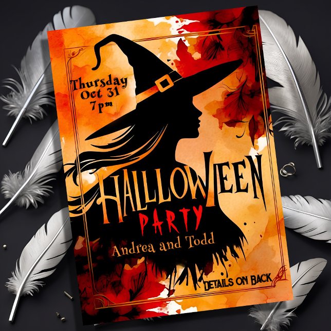 Witch Silhouette watercolor editable Halloween Invitation (Creator Uploaded)