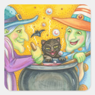 WITCH SISTERS AND BLACK CAT STICKERS Square Sheet