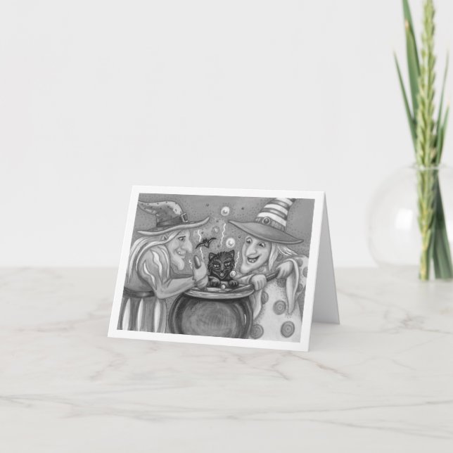 WITCH SISTERS, BLACK CAT & HALLOWEEN BREW CARD (Front)