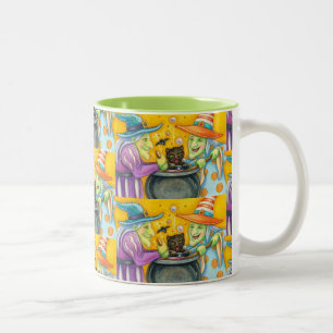 WITCH SISTERS, BLACK CAT & HALLOWEEN BREW Two-Tone COFFEE MUG