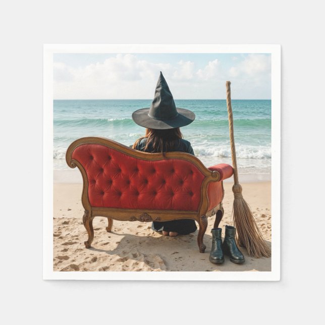 Witch Sitting On a Seashore Sofa Napkin (Front)