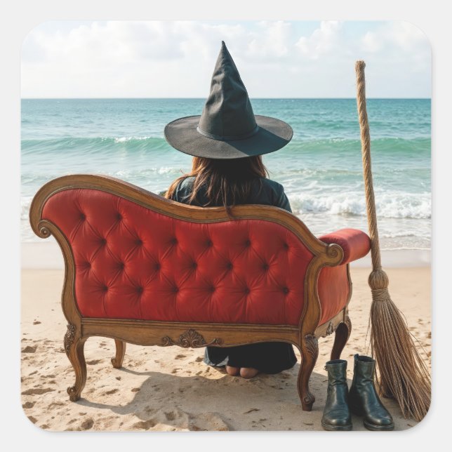 Witch Sitting On a Seashore Sofa Square Sticker (Front)