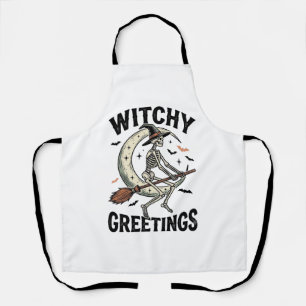 Witch Skeleton Graphic Witchy Greetings Vintage Ha Apron
