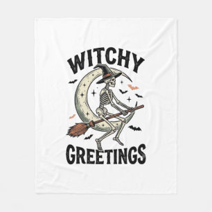 Witch Skeleton Graphic Witchy Greetings Vintage Ha Fleece Blanket