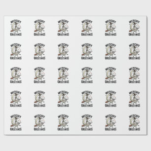 Witch Skeleton Graphic Witchy Greetings Vintage Ha Wrapping Paper
