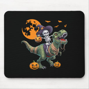 Witch Skeleton Riding Dinosaur T Rex Halloween Fun Mouse Pad