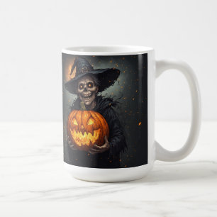 Witch Skeleton With Glowing Pumpkin Halloween 🎃 Coffee Mug