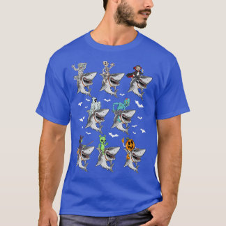 Witch Skeleton Zombie Mummy Vampire Riding Shark H T-Shirt