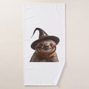 Witch Sloth Halloween trick or treat spooky pumpki Bath Towel