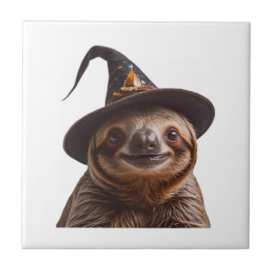 Witch Sloth Halloween trick or treat spooky pumpki Ceramic Tile