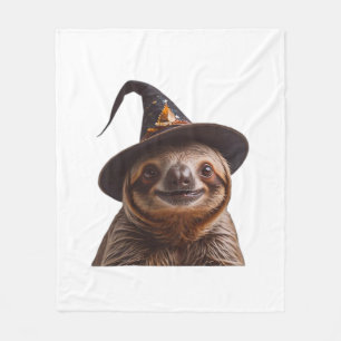 Witch Sloth Halloween trick or treat spooky pumpki Fleece Blanket