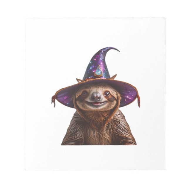 Witch Sloth Halloween trick or treat spooky pumpki Notepad (Front)