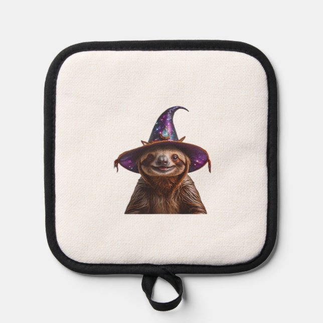Witch Sloth Halloween trick or treat spooky pumpki Pot Holder (Front)
