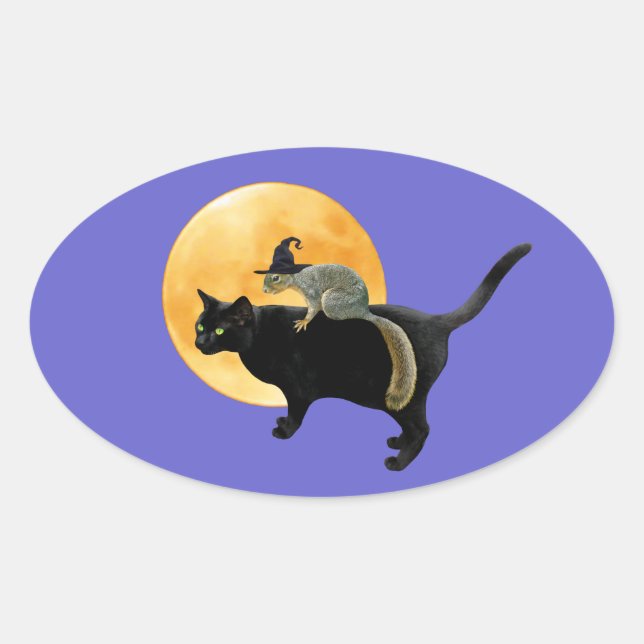 Witch Squirrel on Cat Sticker (Front)