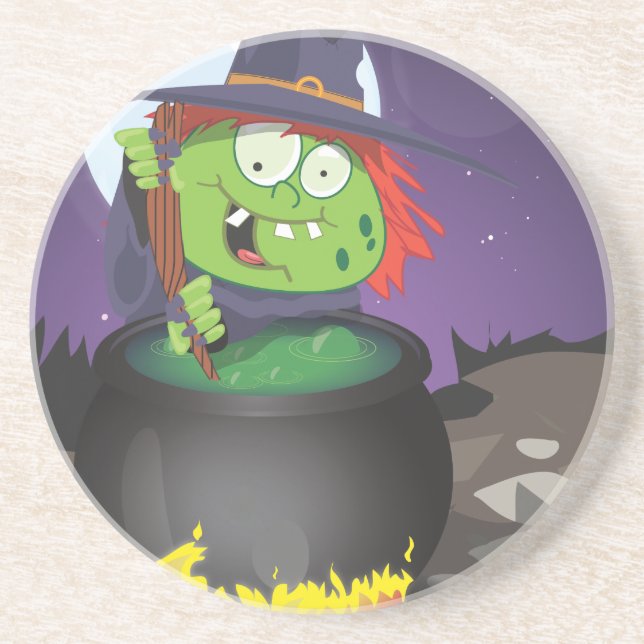 Witch Stirring a Cauldron . Coaster (Front)